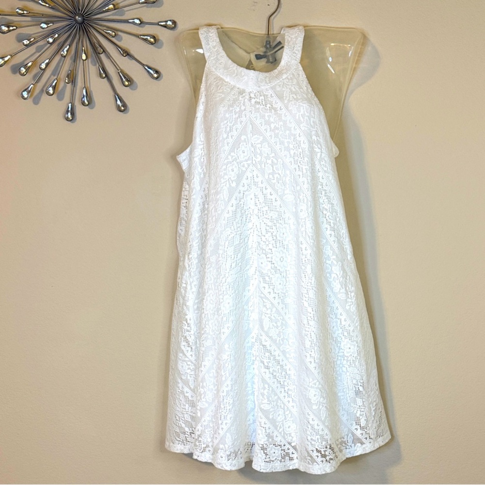 Flowing Three Pink Hearts White Lace Sleeveless Fully Lined Dress NWT - Picture 3 of 7
